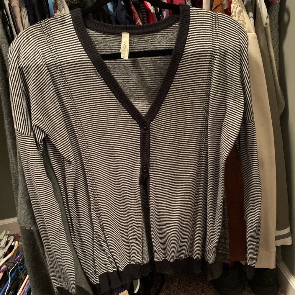 RVCA Cardigan. Navy blue and white.
